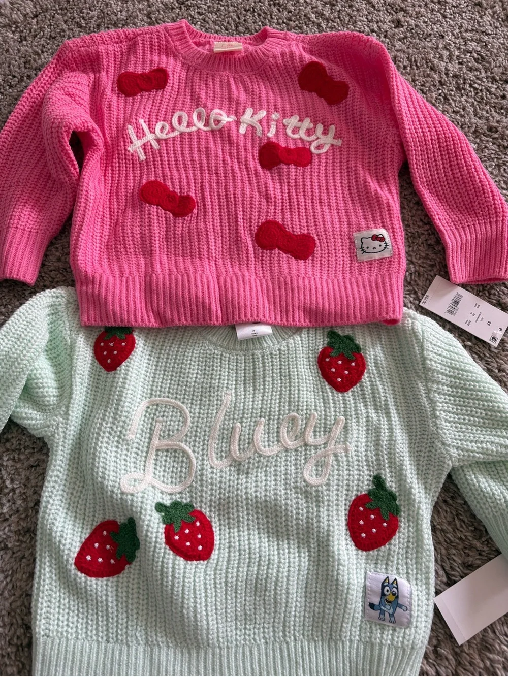 Hello Kitty Pink Knit Sweater with Red Bow Appliqués